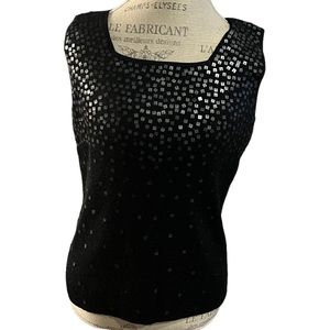 iOS black sequin shimmery sleeveless dressy blouse/top size large square neck.